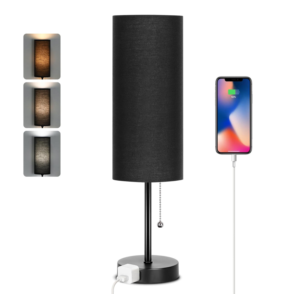 Bedside Table Lamp for Bedroom,Small Lamps for Night stands with Pull Chain