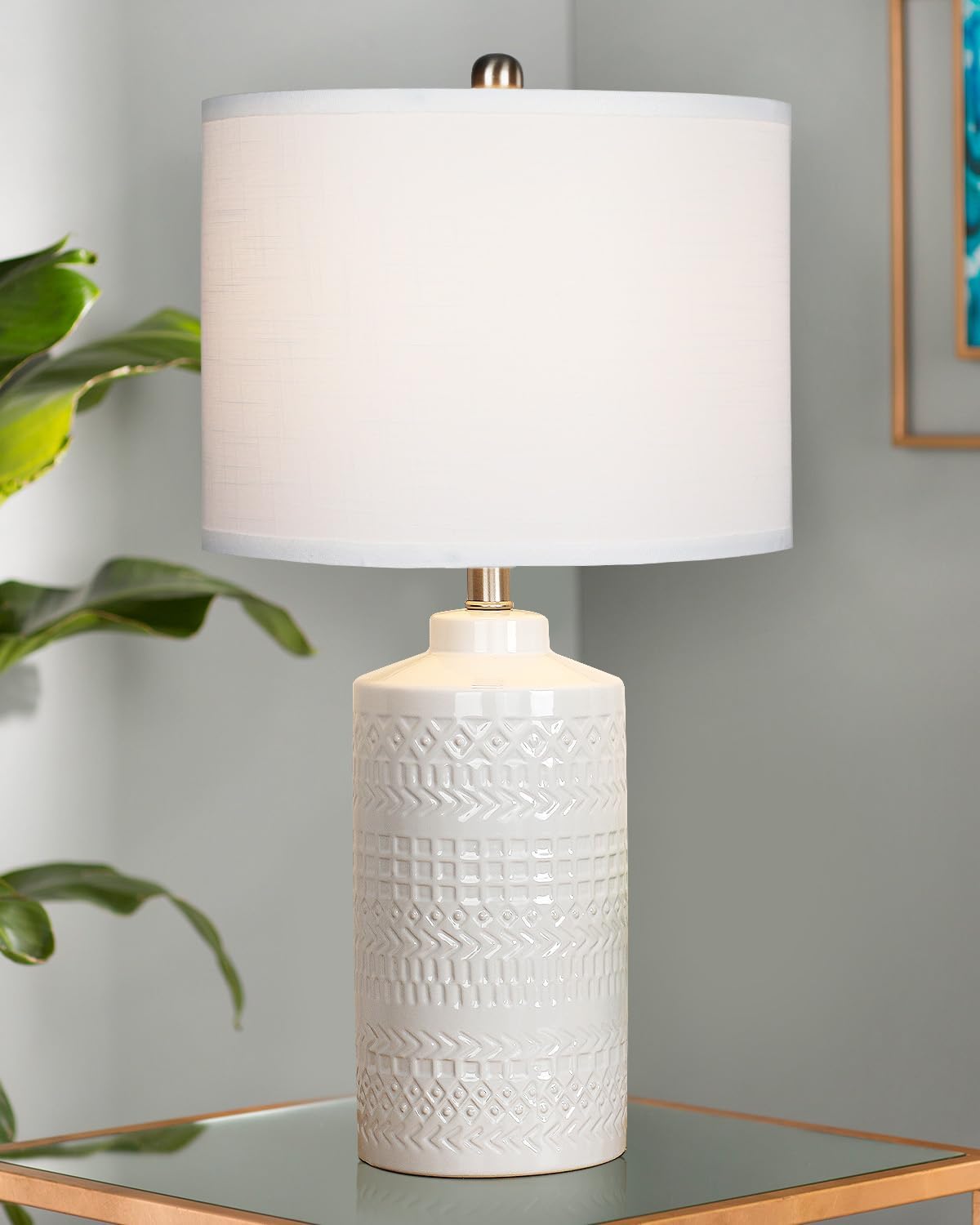 Modern Ceramic Table Lamp, 24.5" Living Room Lamps 3-Way Dimmable Gray Nightstand Lamp with White Shade|Tall Bedside Lamp Desk Decor Lamps for Bedrooms Farmhouse Office End Table Lamps(Bulb Included)