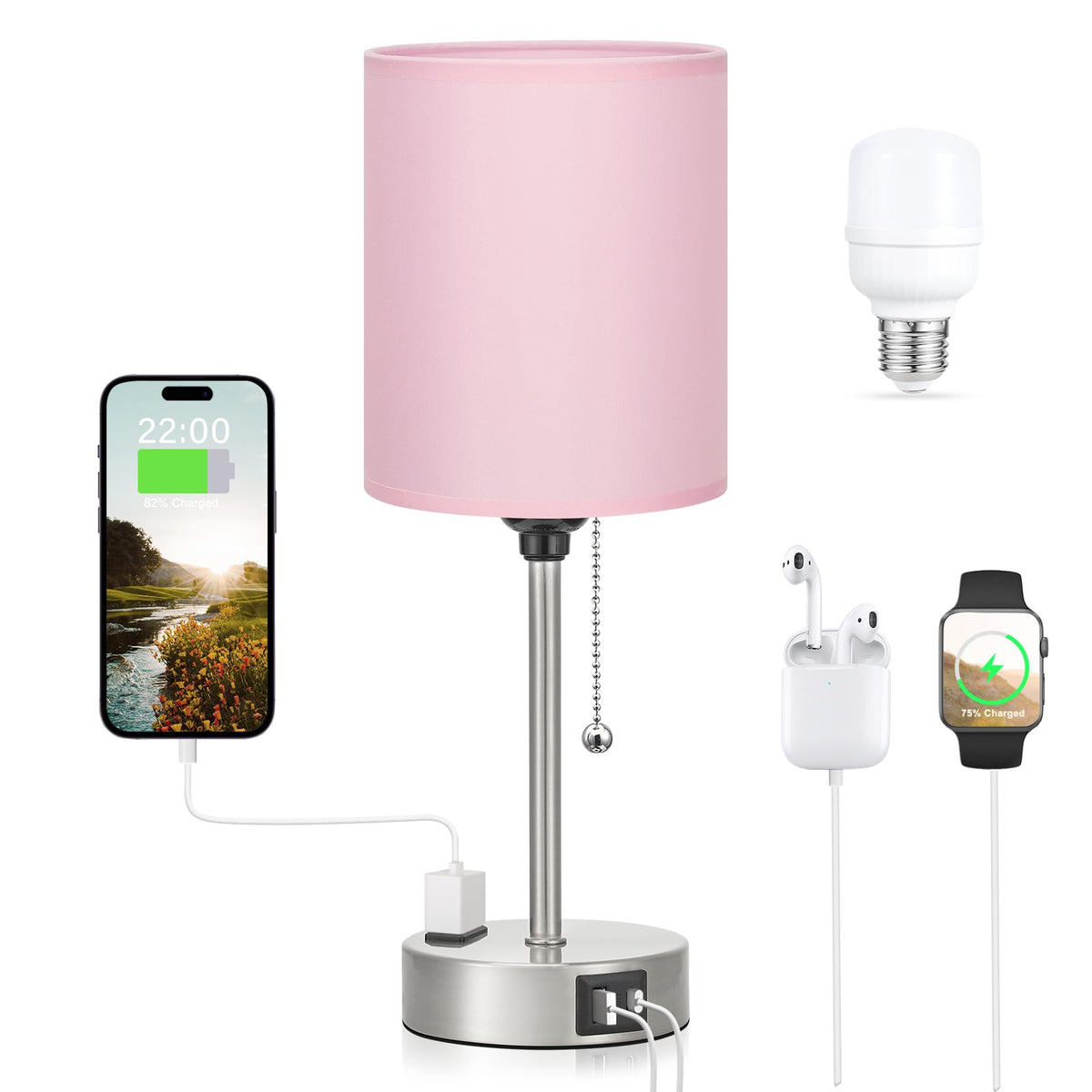 Dicoool Bedside Table Lamp for Bedroom - Small Desk Lamp with USB Ports