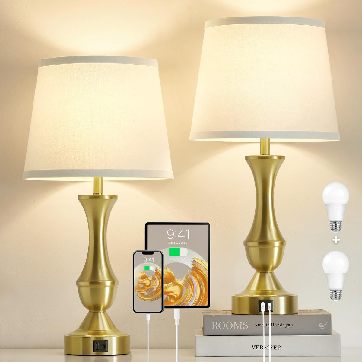 Luvkczc Upgraded Touch Table Lamps Set of 2, 22" Tall Bedside Lamps