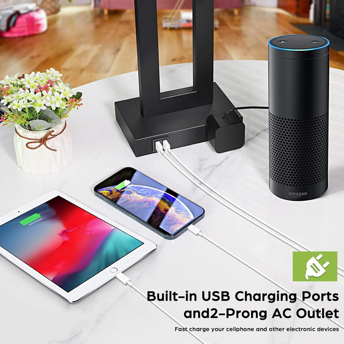 TOBUSA 22" Table Lamp Set of 2, Modern Nightstand Lamp with 2 USB Ports