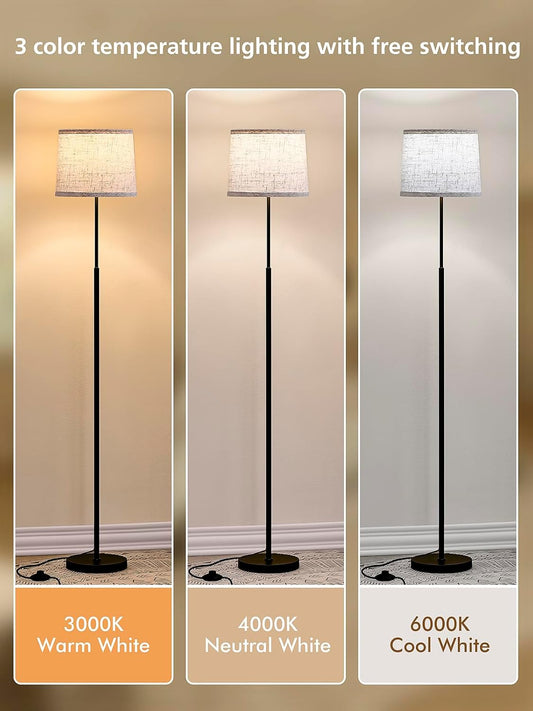 60" Modern Floor Lamp with Linen Shade, 3 Color LED Bulb & Foot Switch