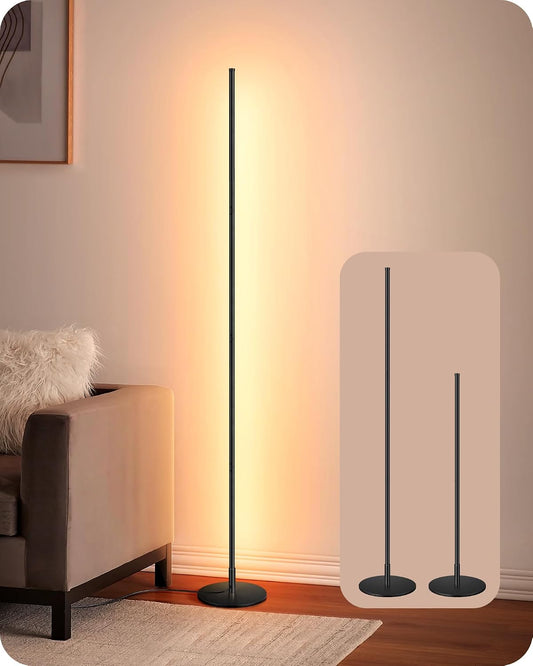 EDISHINE 59.84" LED Corner Floor Lamp, 3000K & Stepless Dimmable, Black