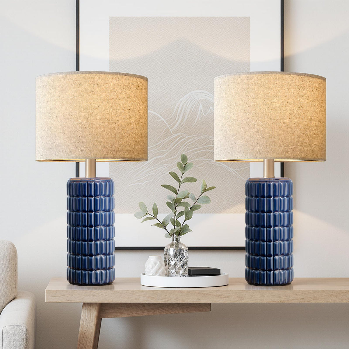 Seealle 23" Modern Ceramic Table Lamps Set of 2, Lamps for Bedroom, White