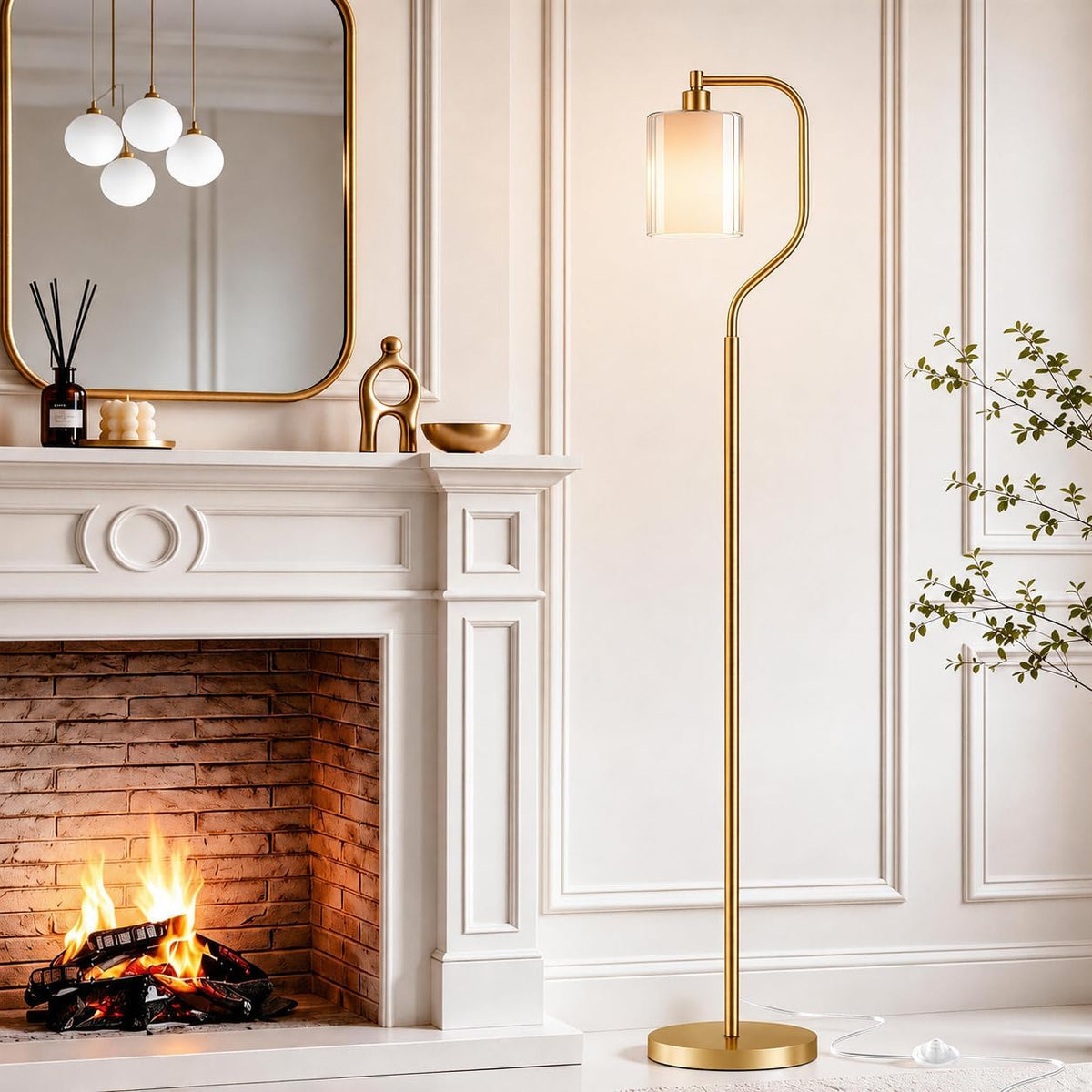 SIBRILLE Dimmable Gold Floor Lamp with Double Glass Shade
