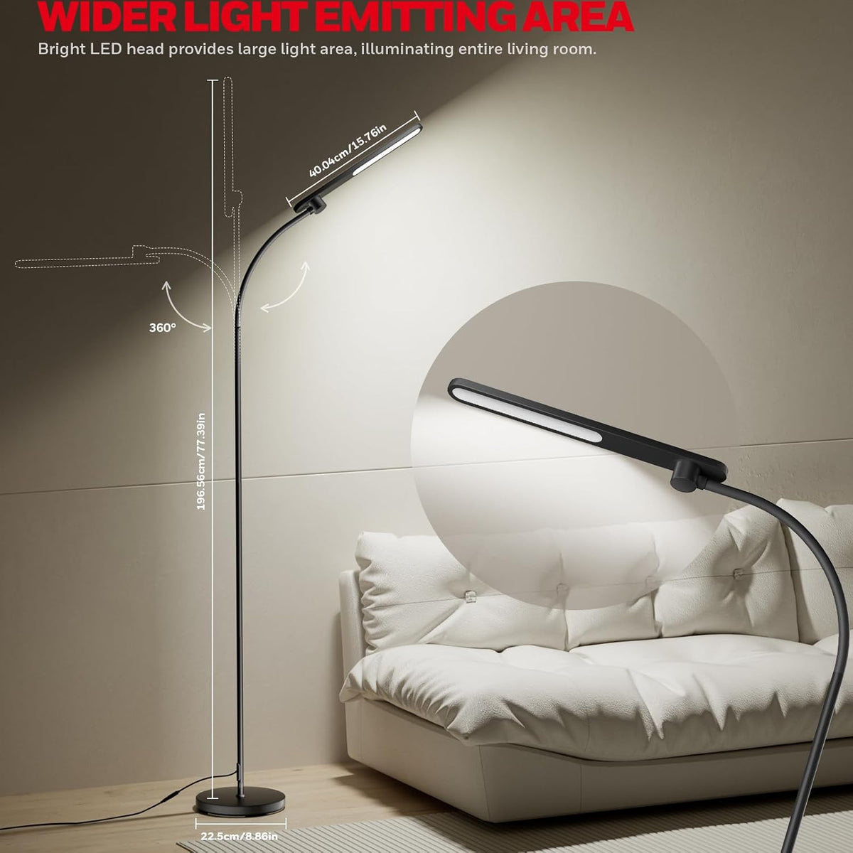 Honeywell LED Floor Lamp Dimmable Gooseneck Reading Living Room Bedroom 77"