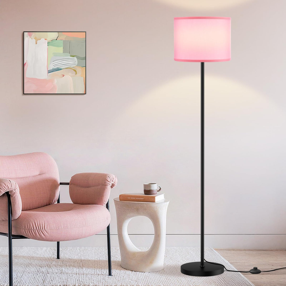 Ambimall 60'' Modern Floor Lamp with Shade, Tall Lamps for Living Room, Bedroom, Office, Dining Room, Beige Shade with Brown Pole(Without Bulb)