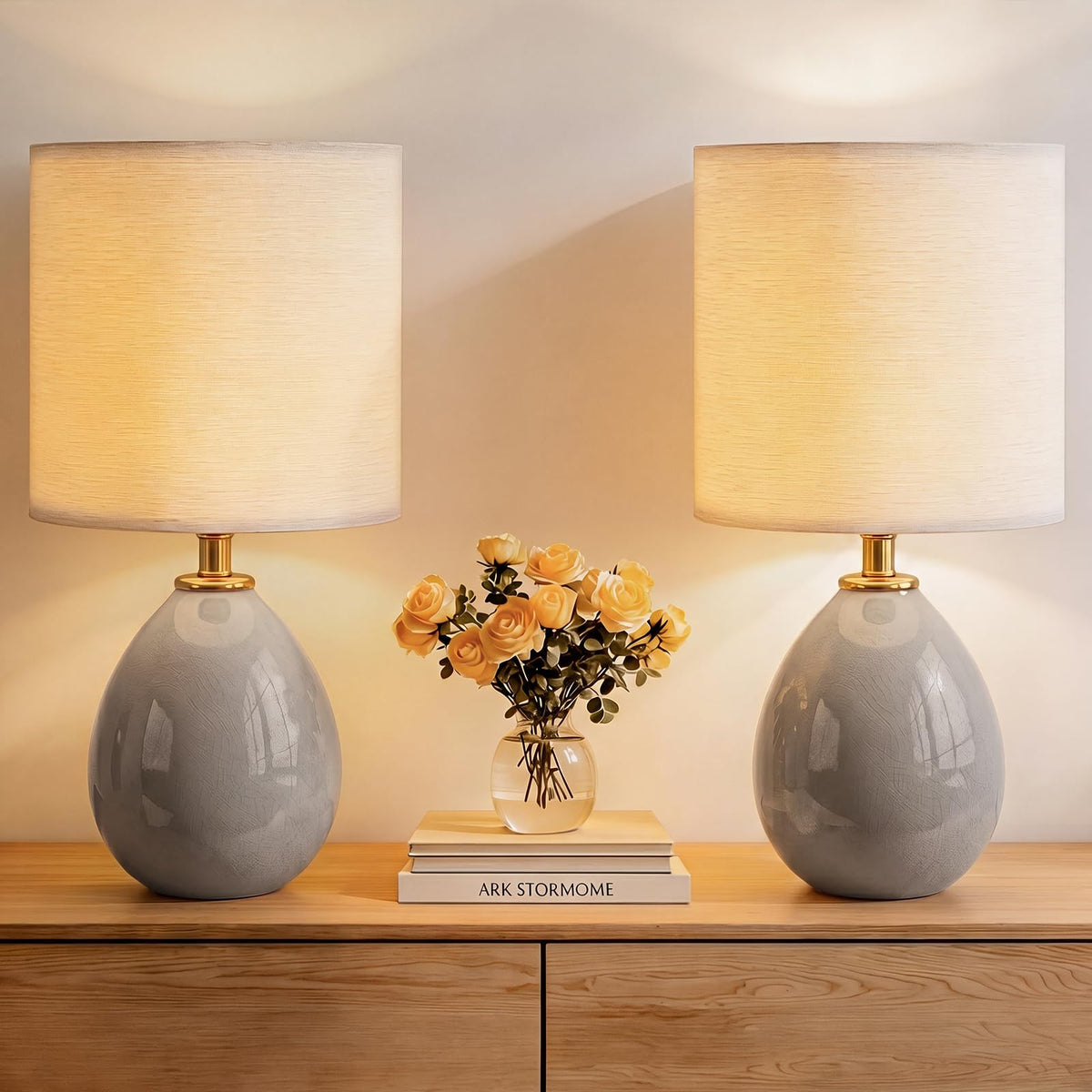 Dawnwake 17.7" Ceramic Table Lamps Set of 2 for Living Room Bedroom, Cream
