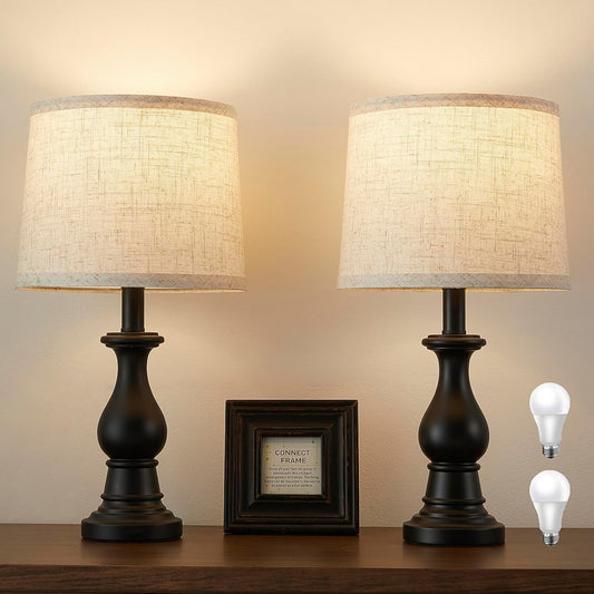 Table Lamps Set of 2, 18.5" Vintage Bedside Lamps for Bedroom Living Room