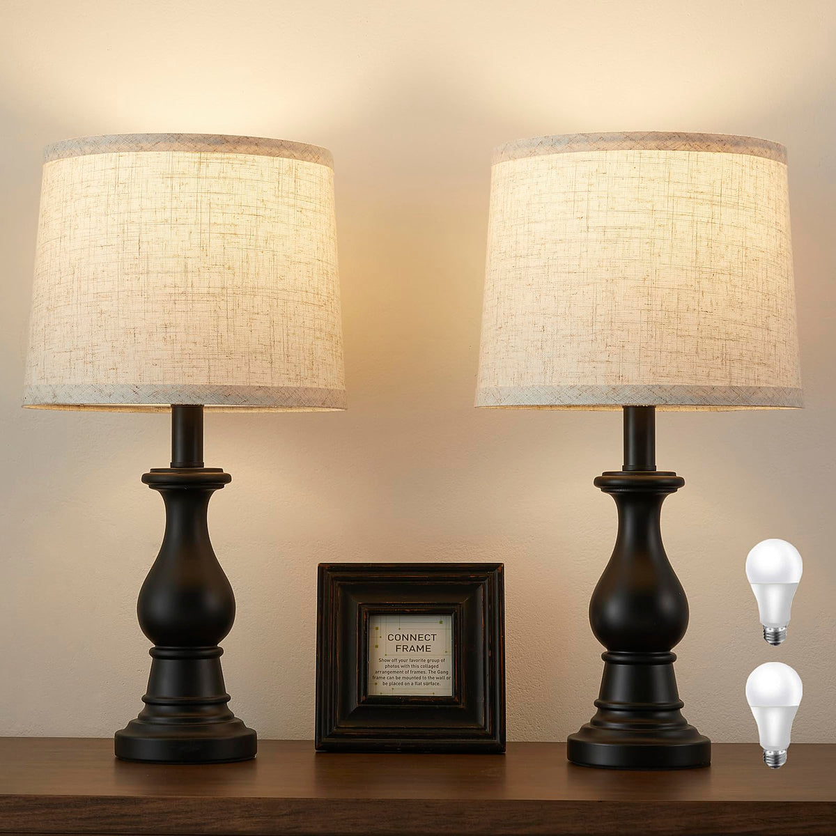 Table Lamps Set of 2, 18.5" Vintage Bedside Lamps for Bedroom Living Room