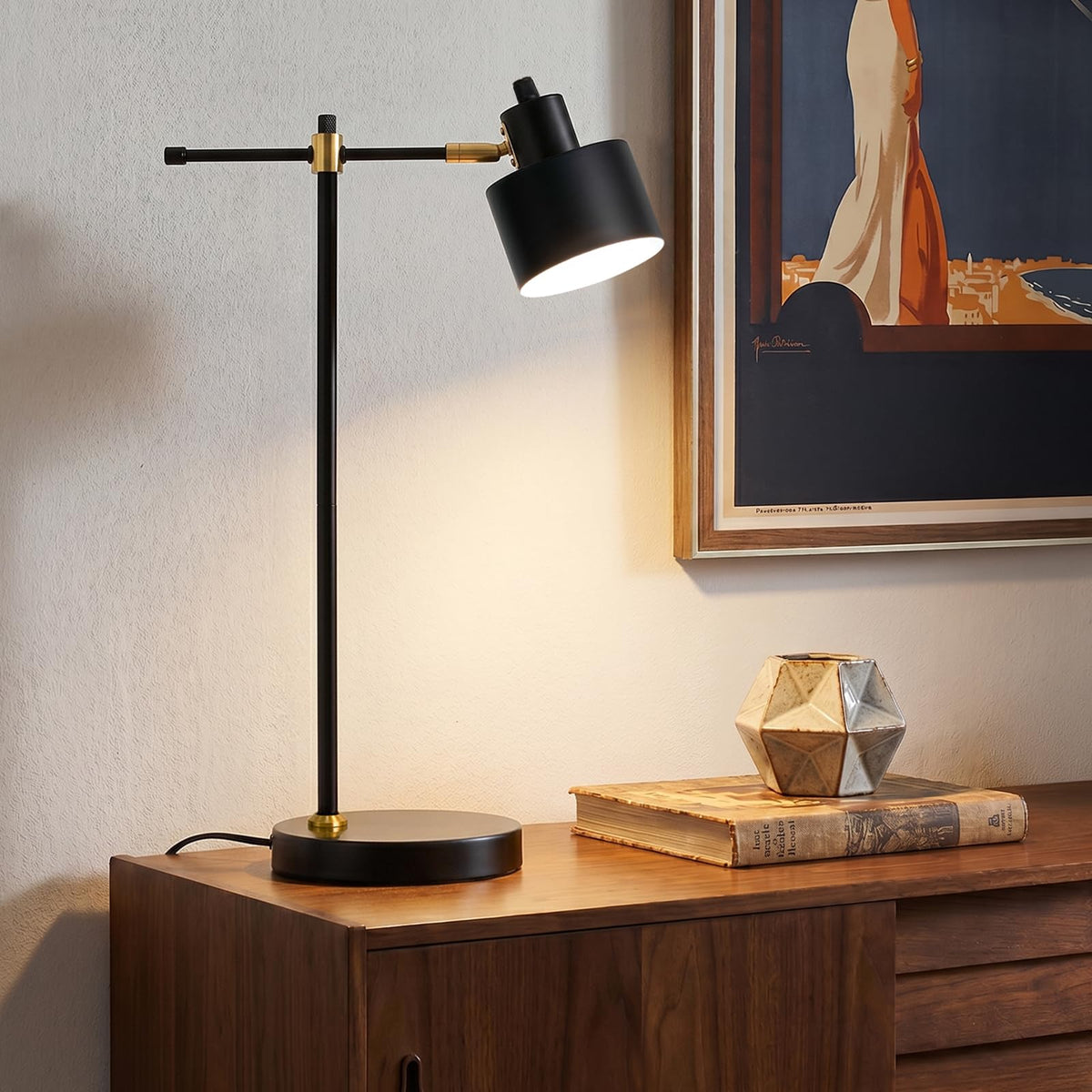 OYEARS 22.2" Modern Desk Lamp, Metal Table Lamp with LED Bulb, Adjustable Reading Lamps for Living Room, Mid Century Nightstand Lamp for Home Office, Industrial Bedside Lamps, Cream and Gold