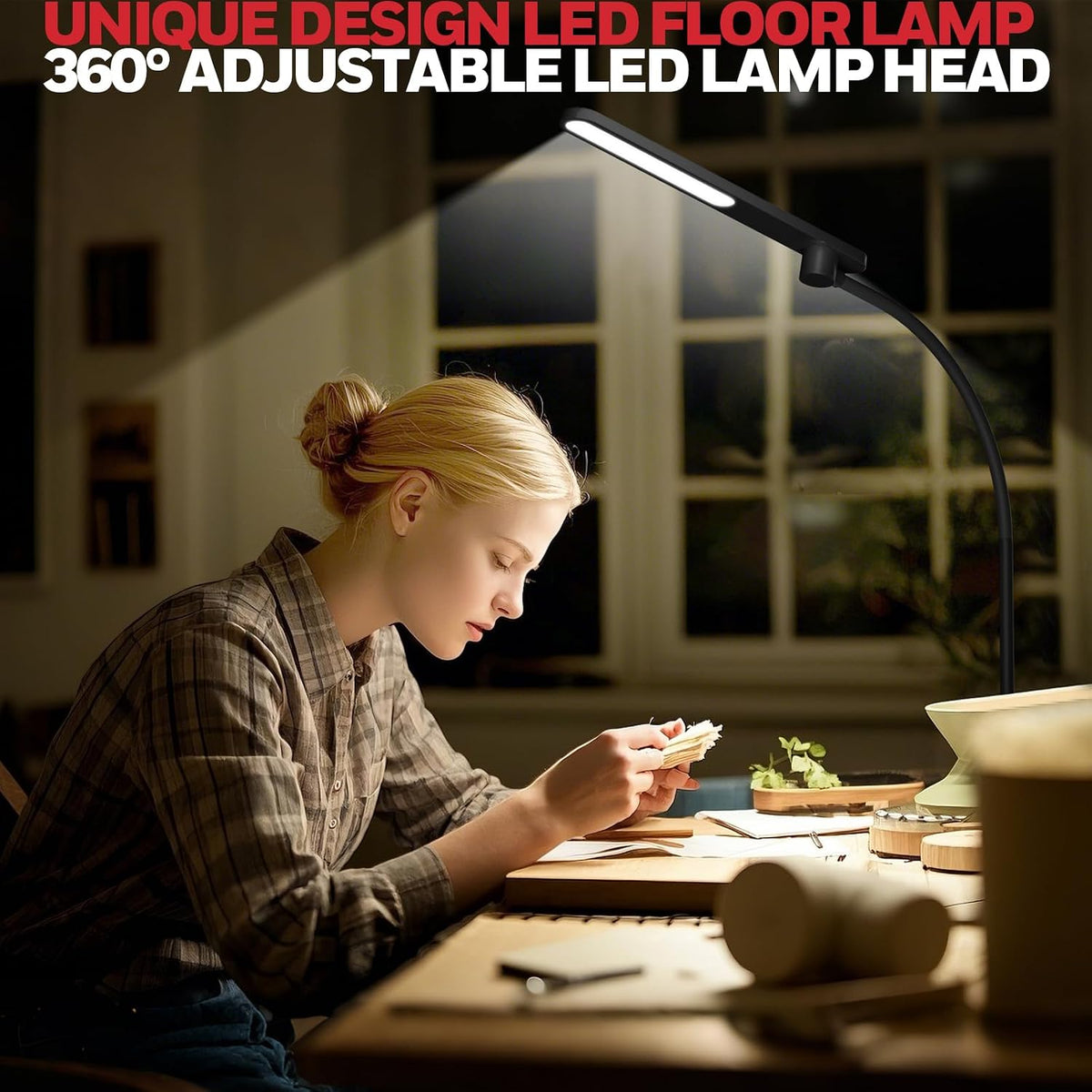 Honeywell LED Floor Lamp Dimmable Gooseneck Reading Living Room Bedroom 77"
