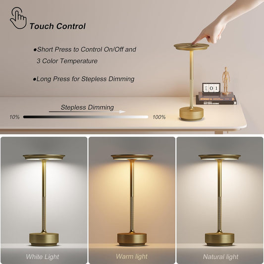 TBBGA 2 Pack Rechargeable Cordless Table Lamp, 5000mAh Battery Table Light