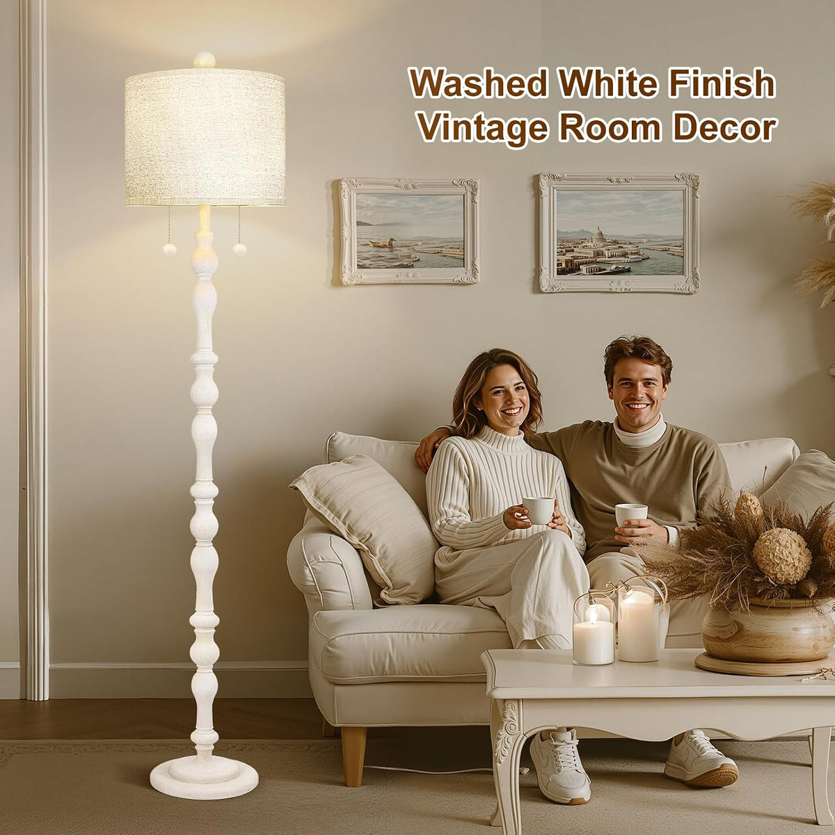 Scenekoy 65.5" Natural Real Wood Boho Floor Lamp for Living Room Bedroom