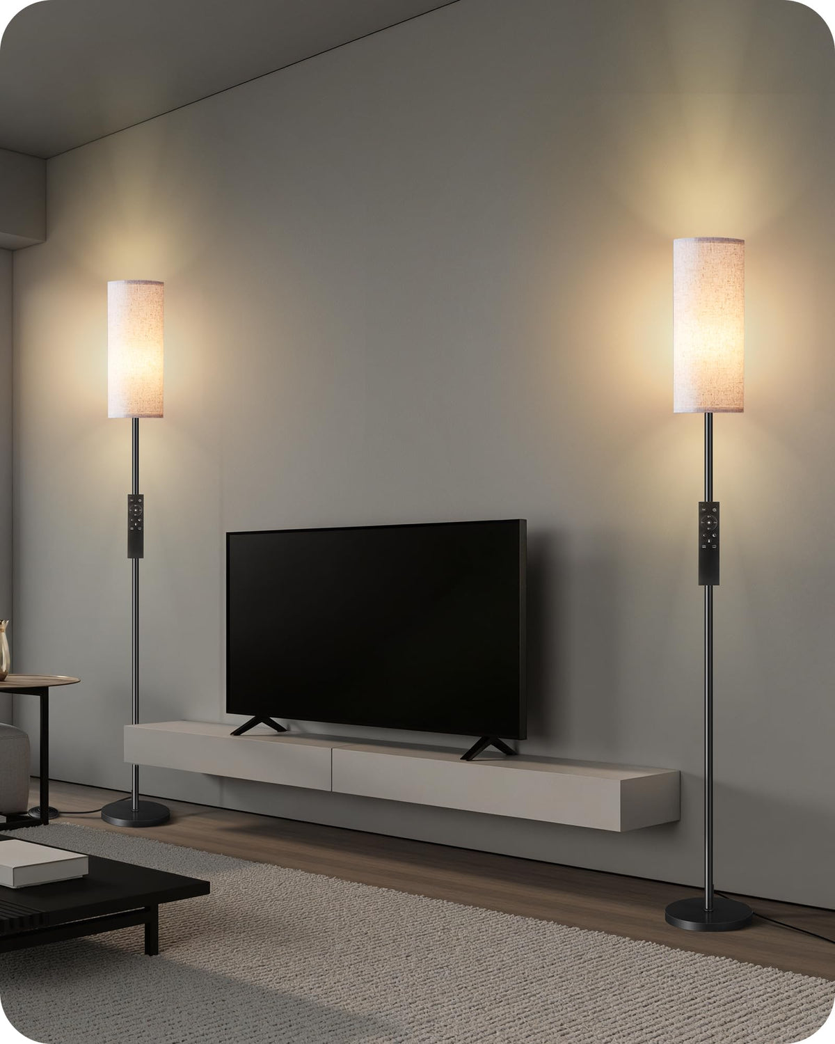 64.4” Slim Floor Lamp for Living Room with Magnetic Remote and Foot Switch, Dimmable Standing Tall Lamp Mood for Bedroom Nursery, 3 Color Temperatures, 1-Hour Timer,900LM Bulb Included,Beige E06LD05W1