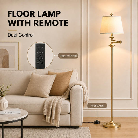 Wio-Mio Vintage Gold Floor Lamp, 350° Adjustable Swing Arm for Living Room