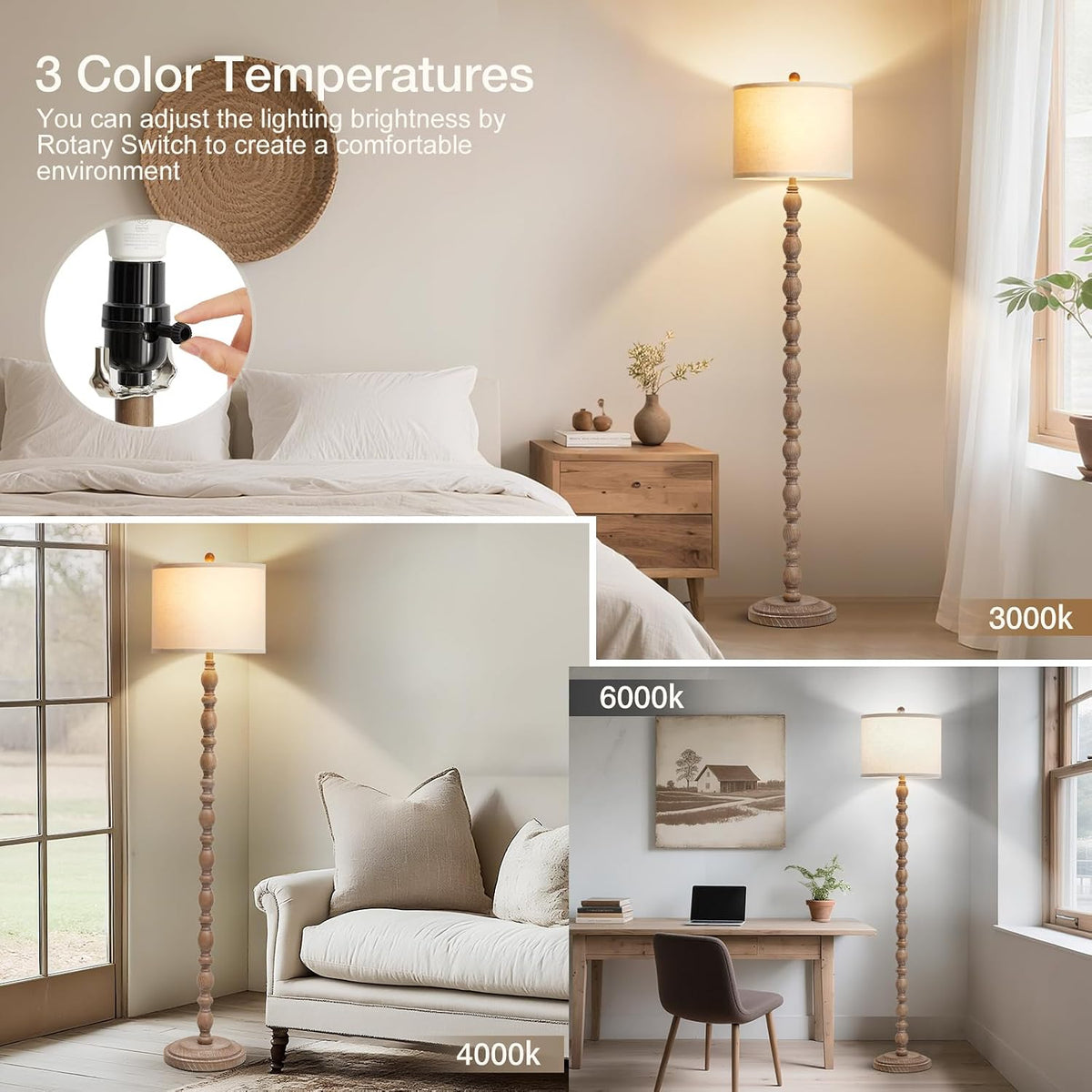 Luvkczc Farmhouse Floor Lamps for Living Room, Standing Lamp with Bulb