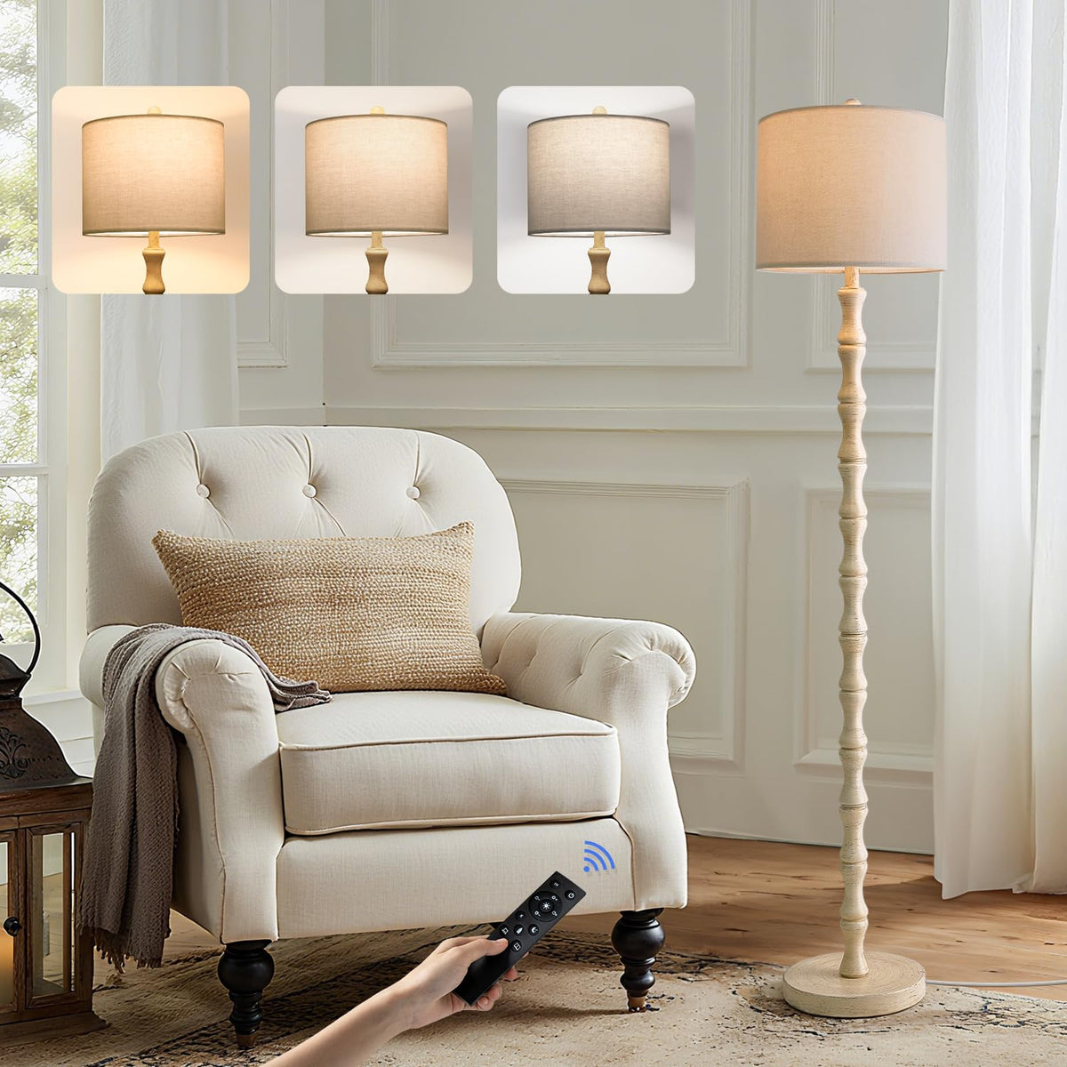 BOBOMOMO 62" Rustic Floor Lamp for Living Room, Retro Farmhouse Floor Lamp Rotary Switch, Resin Standing Lamp for Living Room, Corner, Dining Room, Bedroom, Home Decor
