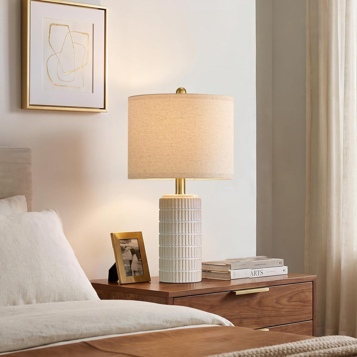 PoKat 20.75" Small Modern Ceramic Table Lamps Set of 2 for Bedroom, White