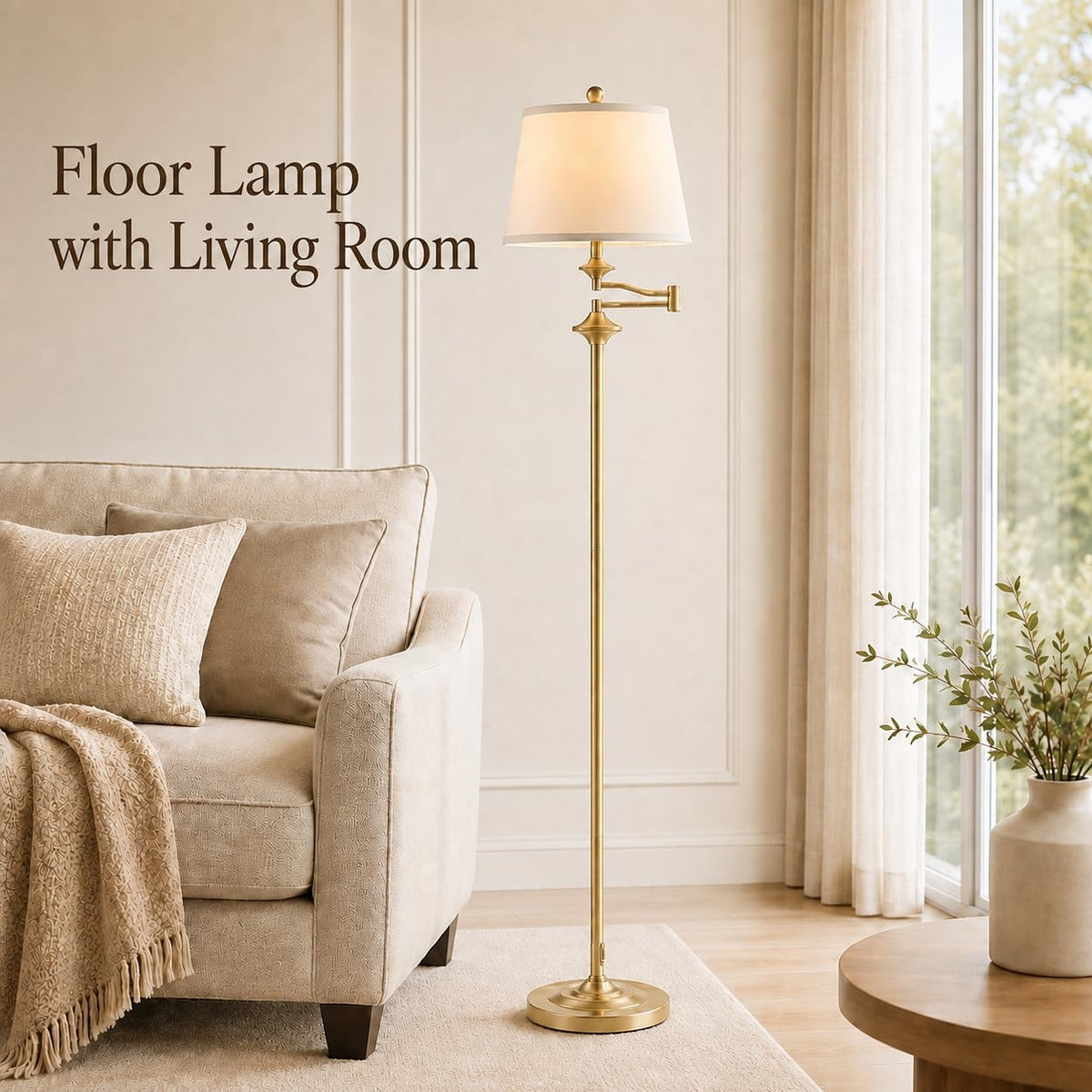 Wio-Mio Vintage Gold Floor Lamp, 350° Adjustable Swing Arm for Living Room