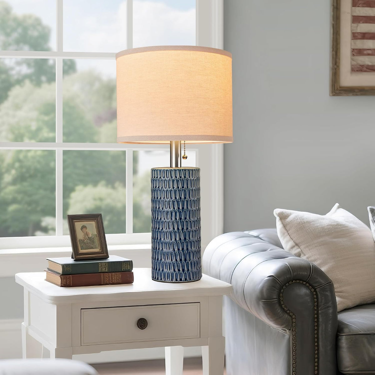 Reaketon 20.5”Modern Ceramic Table Lamps for Bedroom Set of 2, Dark Blue