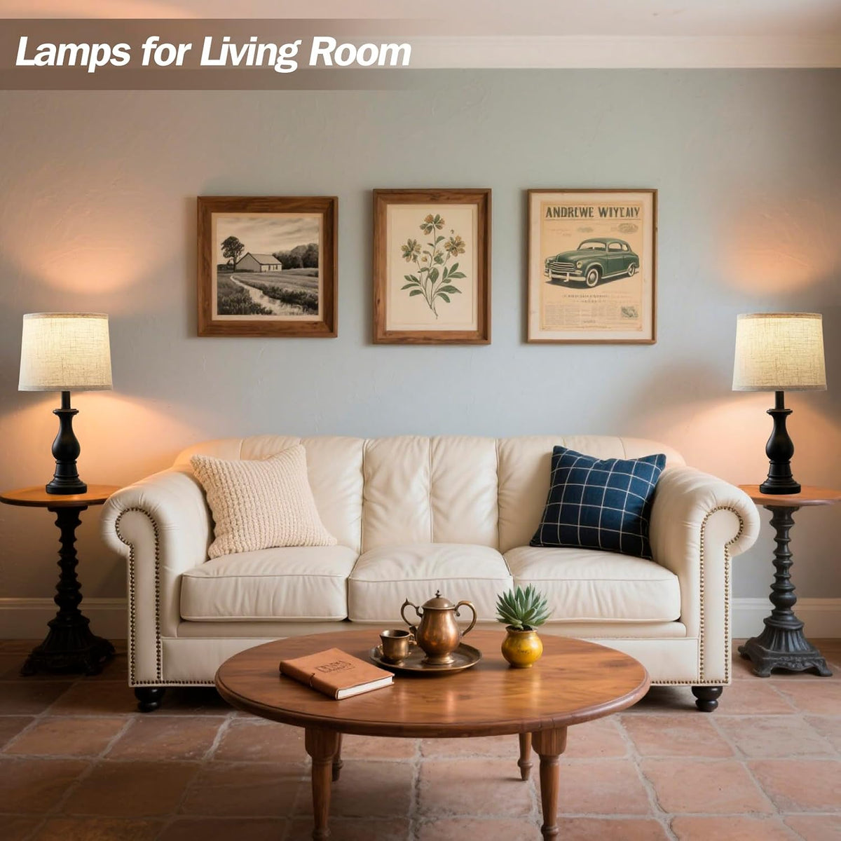 Table Lamps Set of 2, 18.5" Vintage Bedside Lamps for Bedroom Living Room