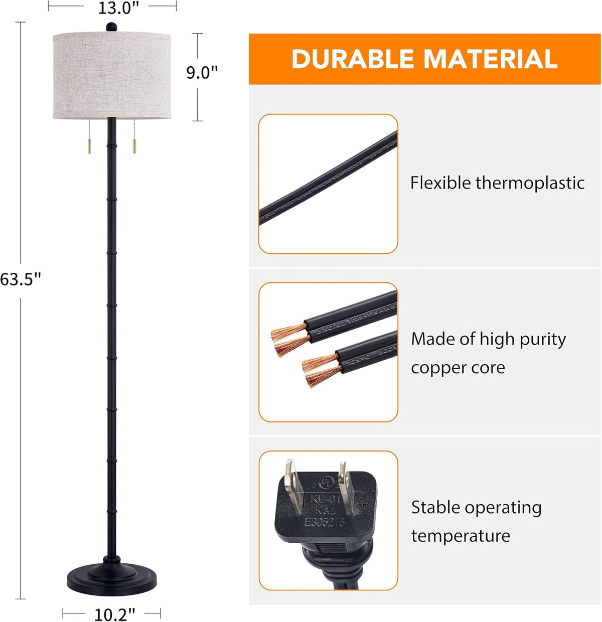 Upgraded 2-Light Mid Century Modern Black Floor Lamp for Living Room
