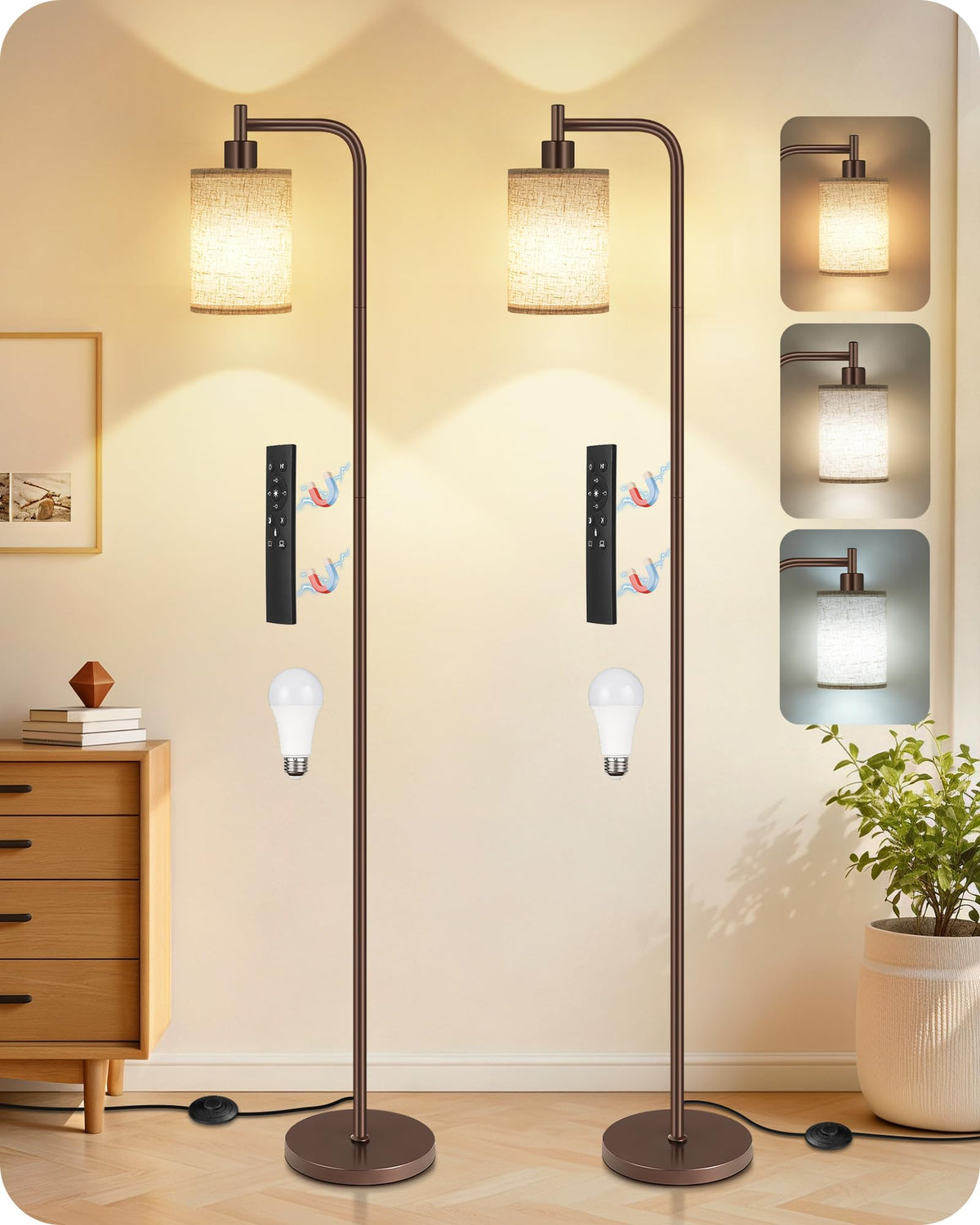Dimmable Floor Lamp for Living Room with Remote & 10W Bulb