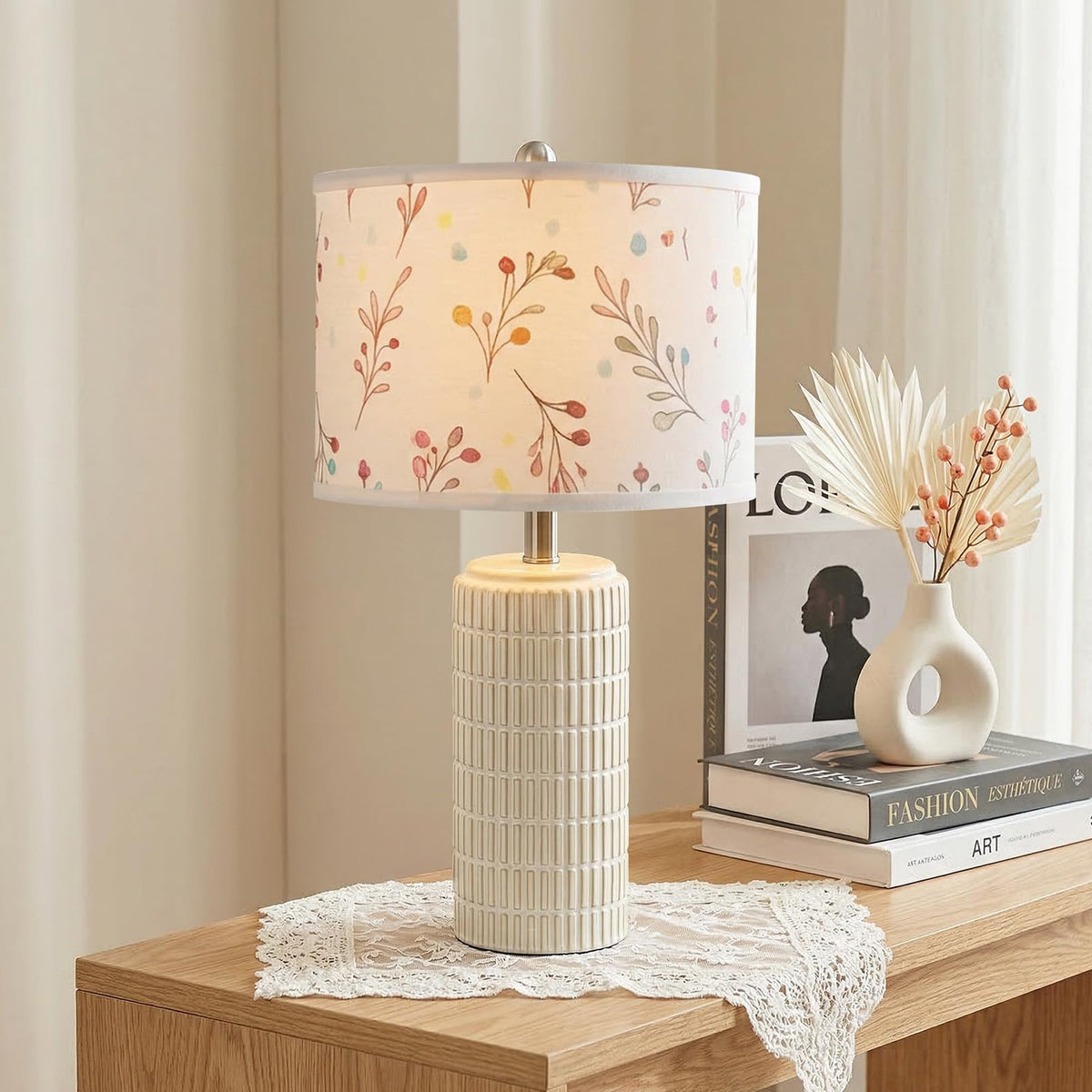 PoKat 23" Modern Ceramic Table Lamp Set of 2 for Living Room Bedroom, White