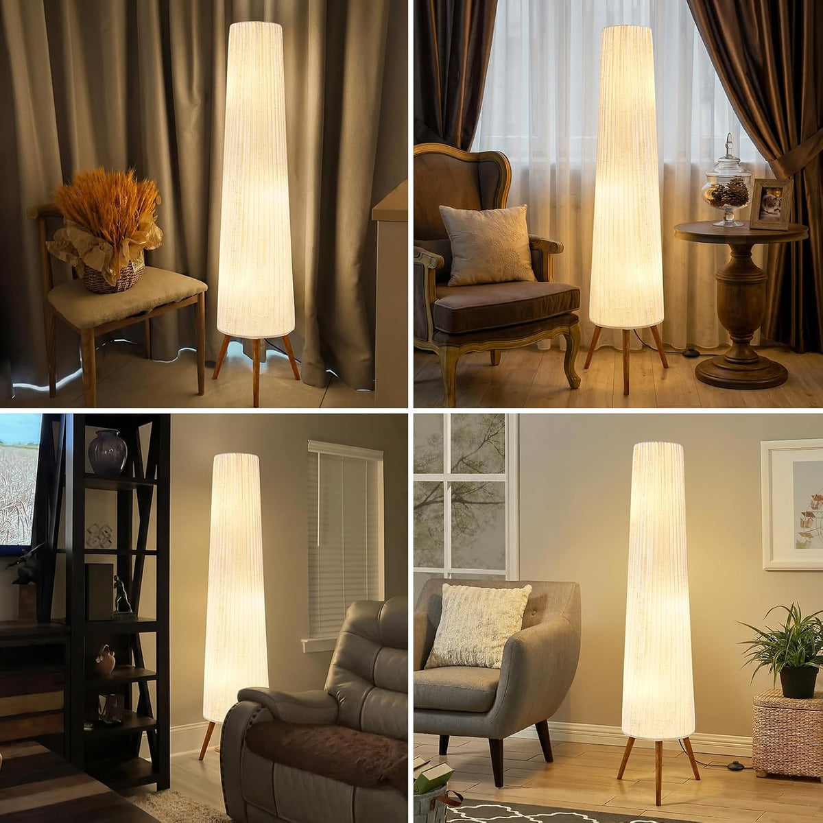 GyroVu 60 Inch Oatmeal Wood Floor Lamp, Color Temperature Adjustable