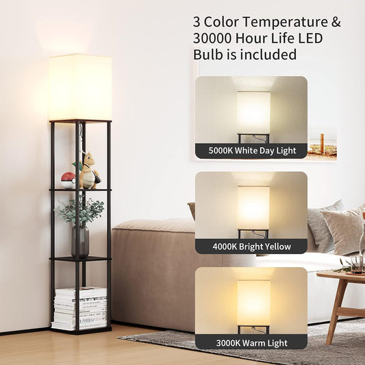 SUNMORY Floor Lamp with Shelves, Standing Lamps for Living Room, Black