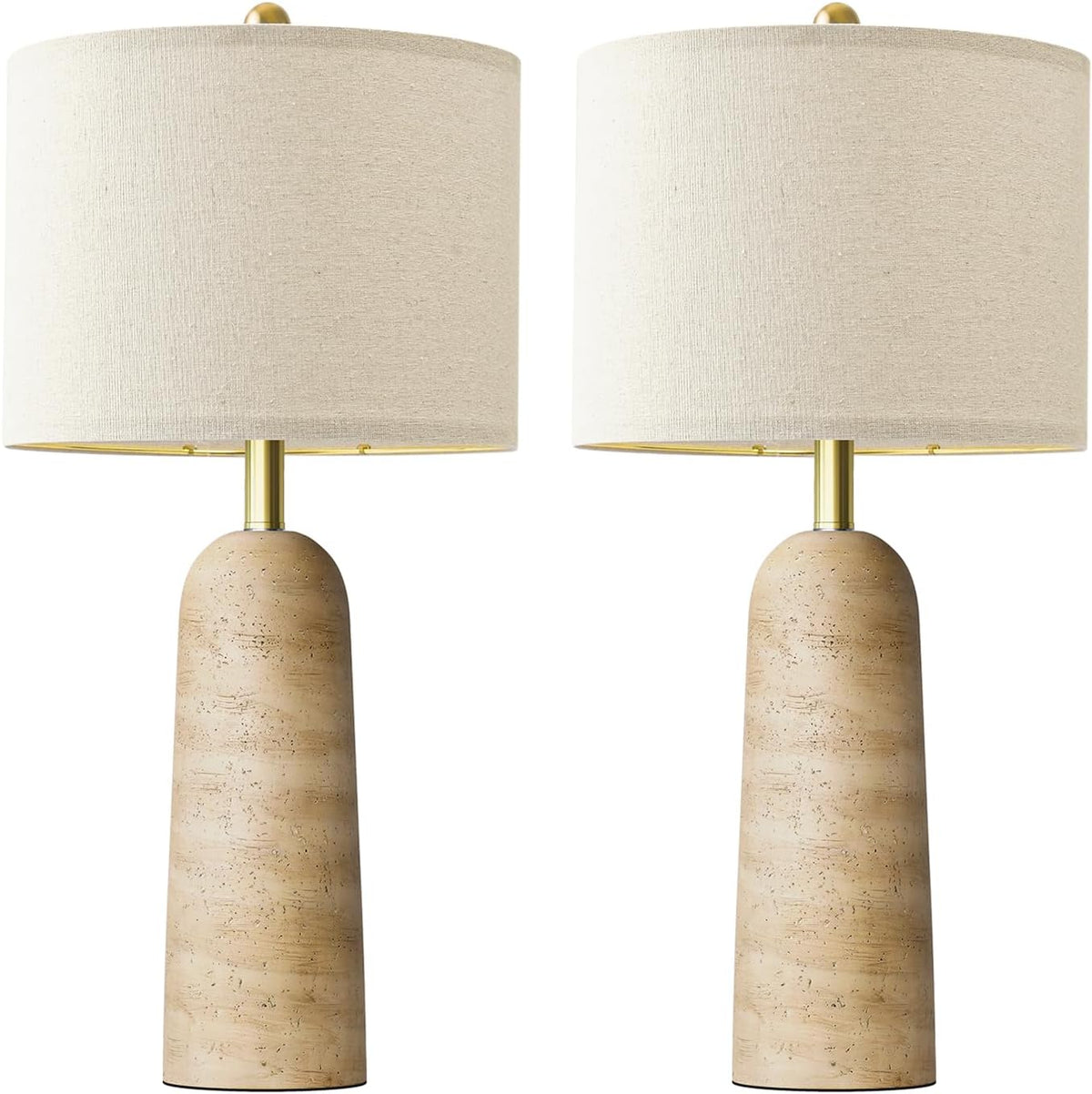BOBOMOMO Modern Table Lamp Set of 2, Warm Beige Resin Lamp with Natural Stone Look, 27.25" Lamps for Living Room with Linen Shades, Bedside Lamp for Bedroom, Living Room, Nightstand, Entryway