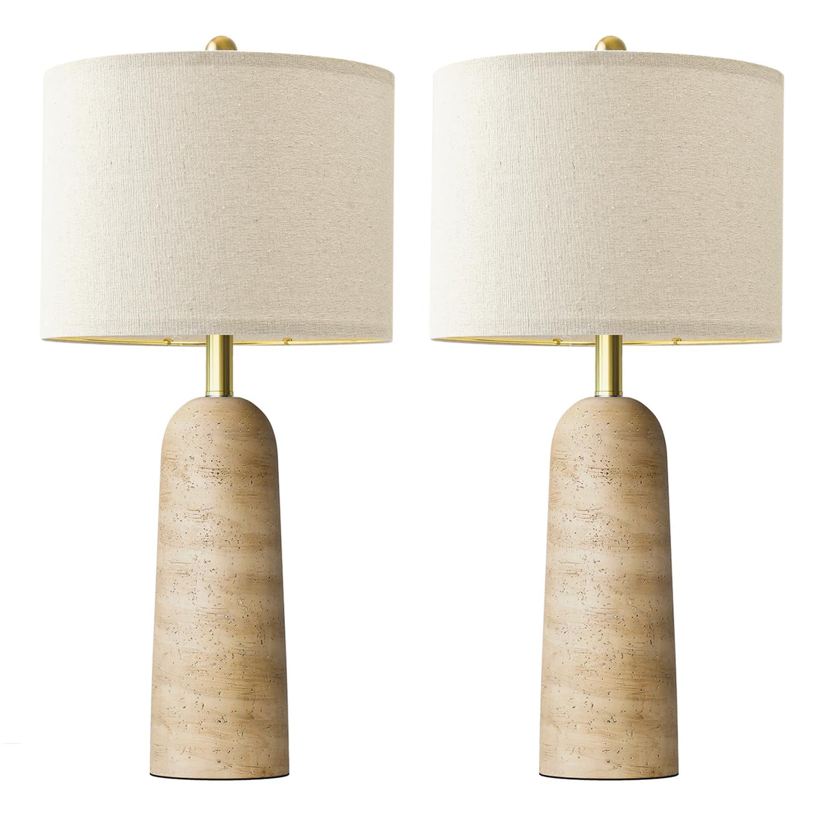 BOBOMOMO Modern Table Lamp Set of 2, Warm Beige Resin Lamp with Natural Stone Look, 27.25" Lamps for Living Room with Linen Shades, Bedside Lamp for Bedroom, Living Room, Nightstand, Entryway