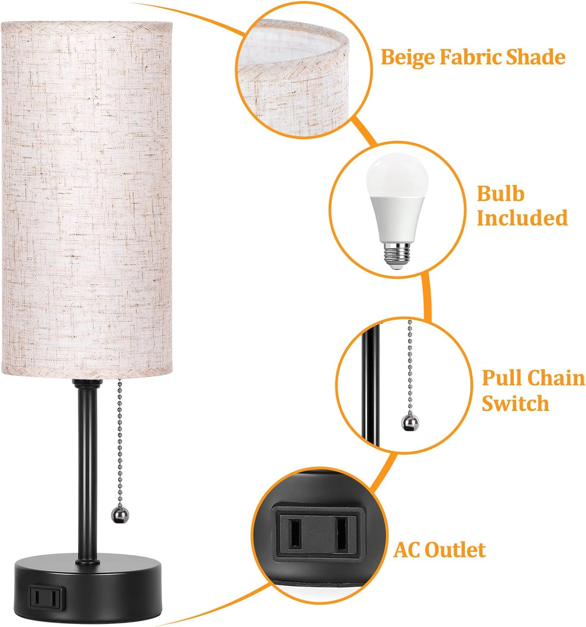 Bedside Table Lamp for Bedroom,Small Lamps for Night stands with Pull Chain