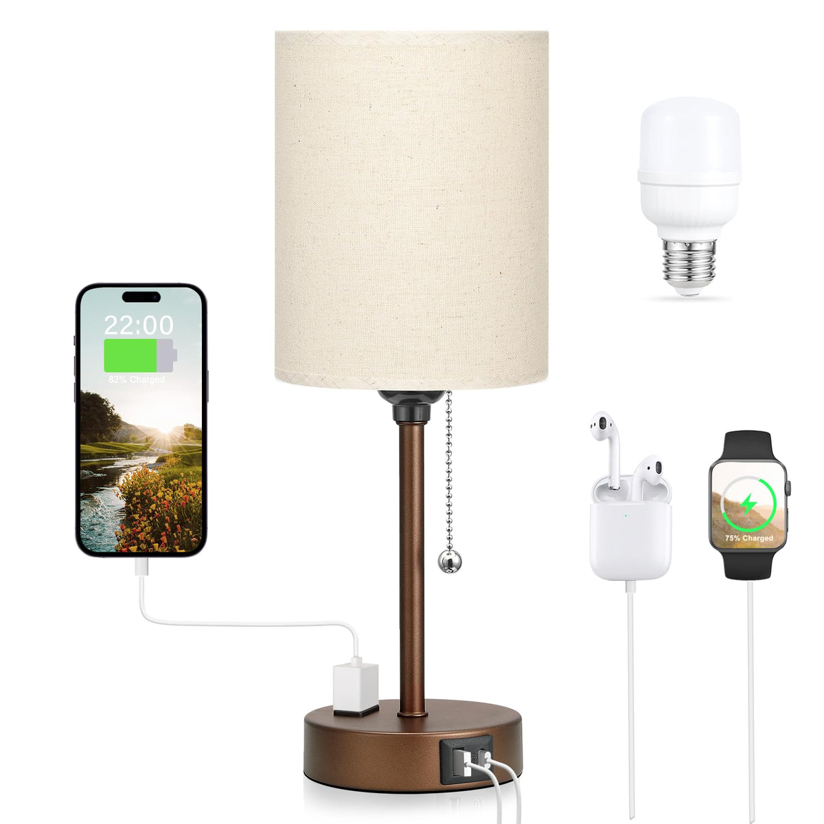 Dicoool Bedside Table Lamp for Bedroom - Small Desk Lamp with USB Ports