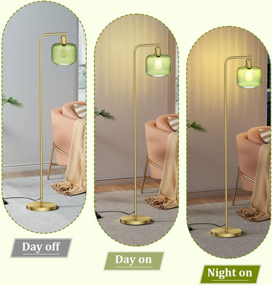 66" Gold Floor Lamp,Standing Lamp with Green Ribbed Glass for Living Room