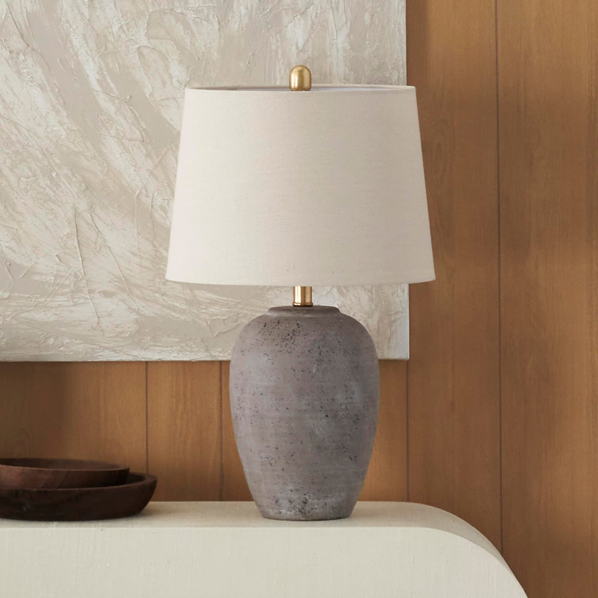 Nourison Home 23" Natural White Ceramic Jar Table Lamp for Bedroom, Living Room, Dining Office, with Off-White Shade