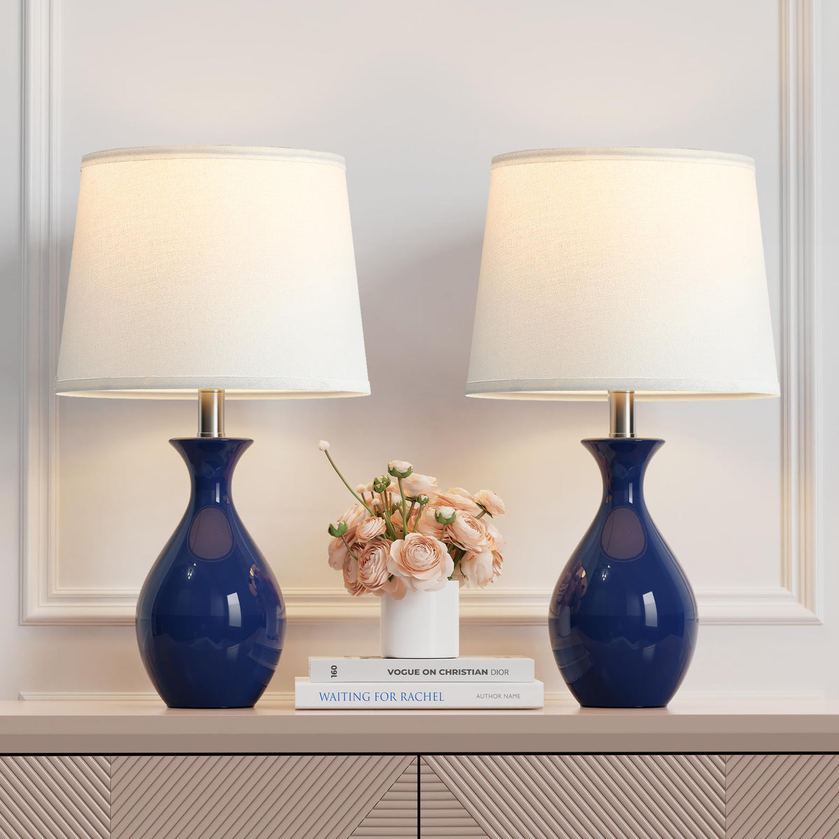 PARTPHONER Table Lamp Set of 2, Modern Ceramic Bedside Lamps for Night Stands, Classic Small Lamp Nightstand Lamp for Bedroom Living Room Desk End Table Rocker Swtich Grey