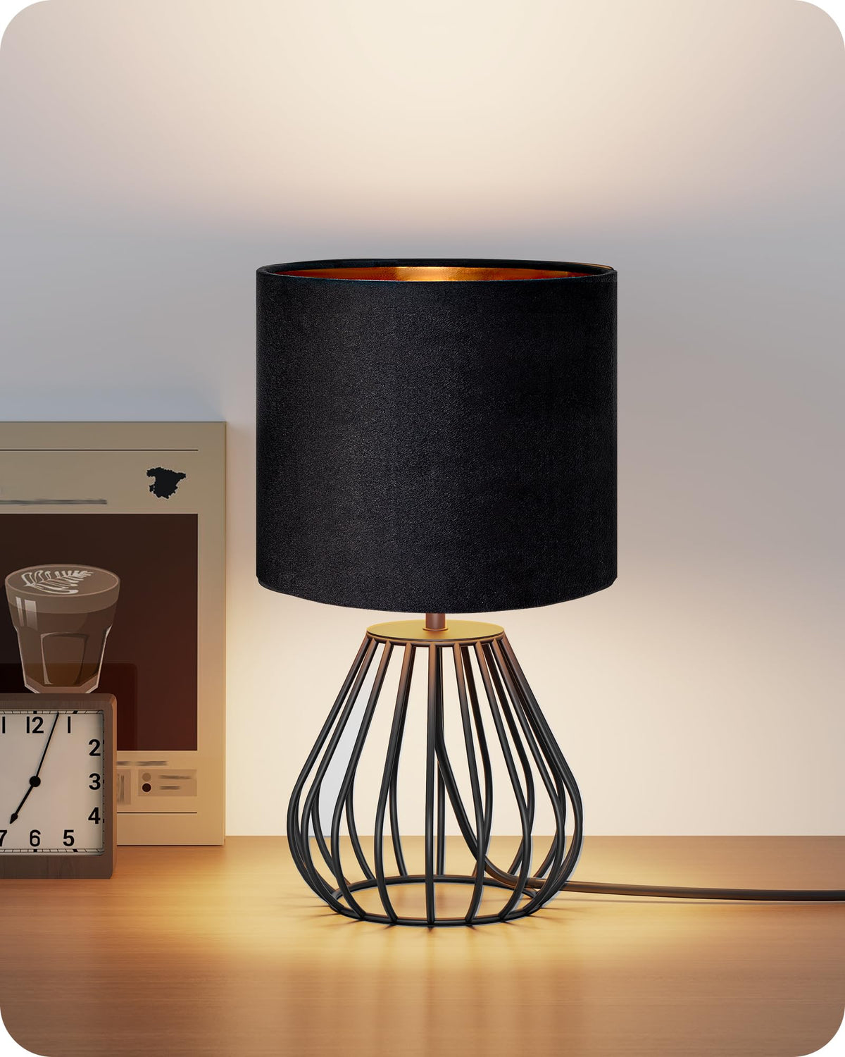 Gold Table Lamp, 12.6 Inch Small Bedside Lamp with 2700K LED Bulb