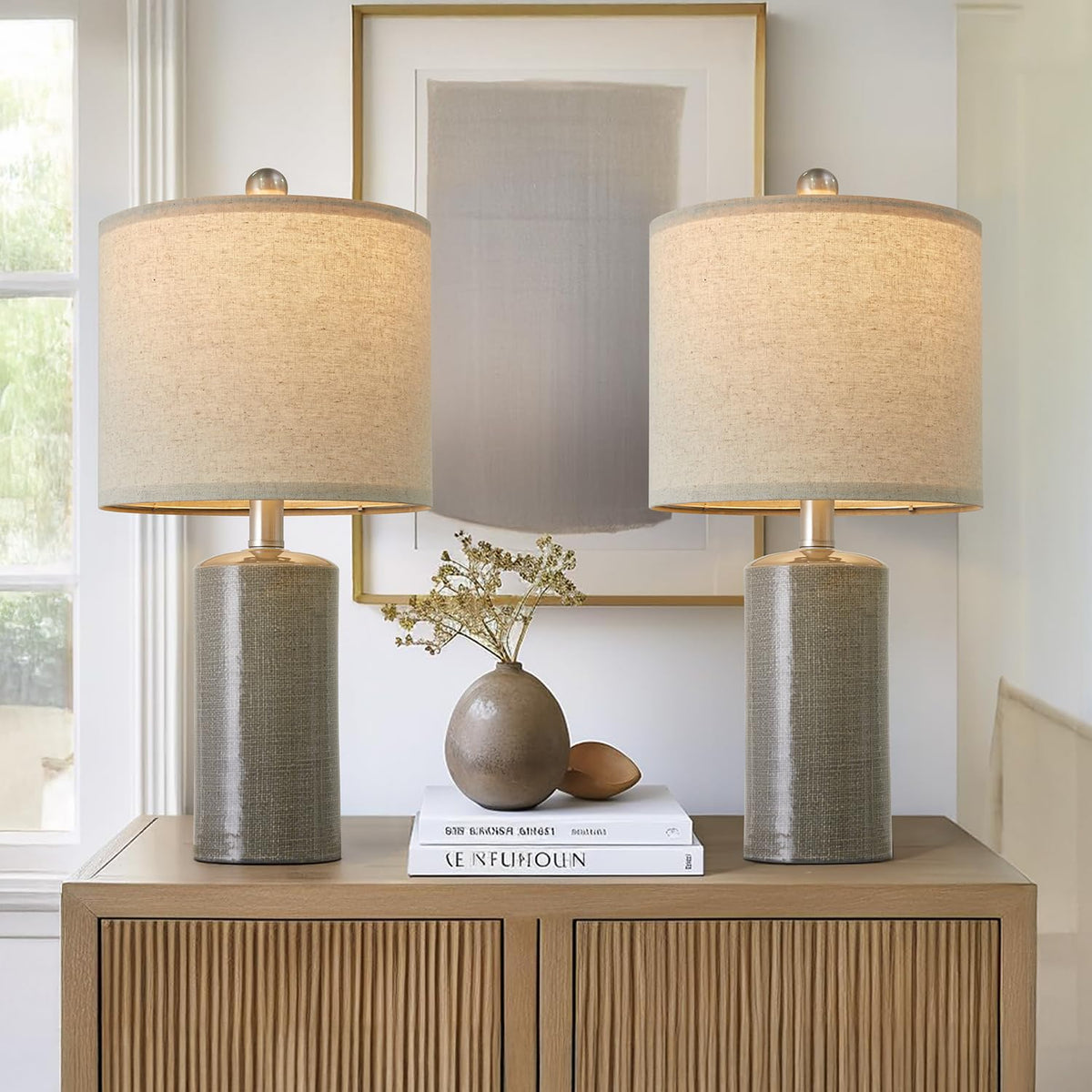 20.25" Small Table Lamps Set of 2 Modern Ceramic Lamps for Living Room