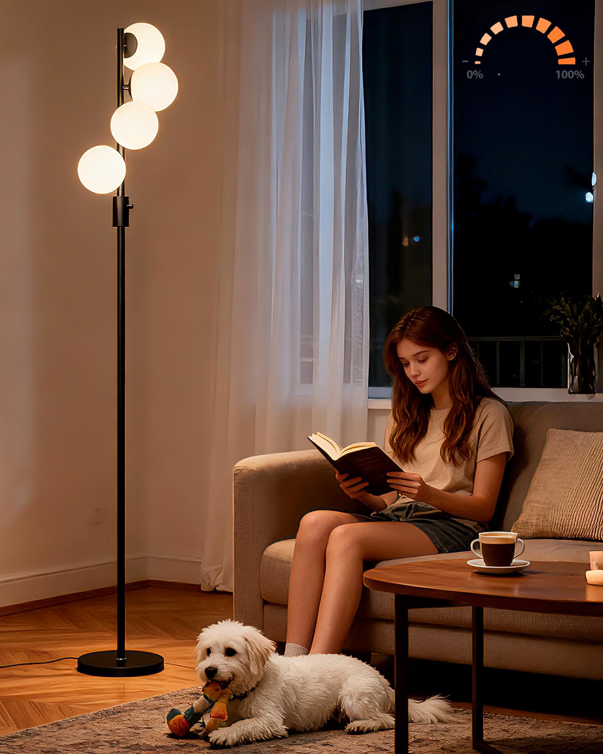 Lightdot 63IN Gold Floor Lamp Dimmable 3-Lights Globe LED Floor Lamps with 3000K Soft Warm White for Wedding/Party Tall Lamp with 5Lbs Heavy Base for Living Room/Bedroom/Sofa Beside/Corner Decor