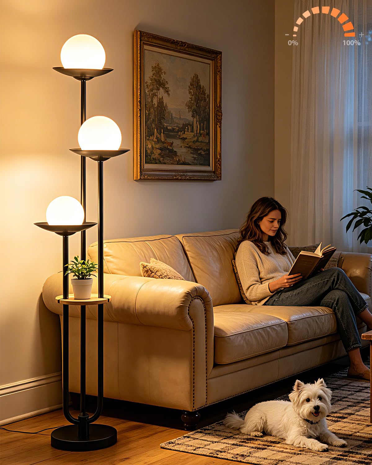 Lightdot 63IN Gold Floor Lamp Dimmable 3-Lights Globe LED Floor Lamps with 3000K Soft Warm White for Wedding/Party Tall Lamp with 5Lbs Heavy Base for Living Room/Bedroom/Sofa Beside/Corner Decor