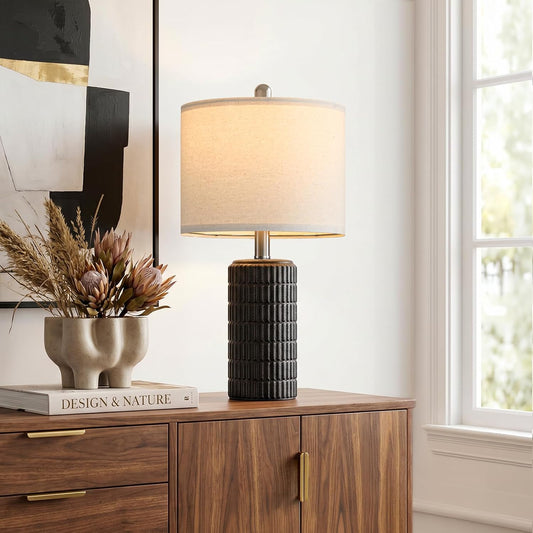 PoKat 21'' Black Table Lamp with Gift Box, Small for Bedroom, Stone-Like