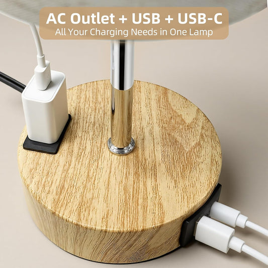 Table Lamp for Bedroom, High-Sensitivity Touch, AC Outlet, USB A+C