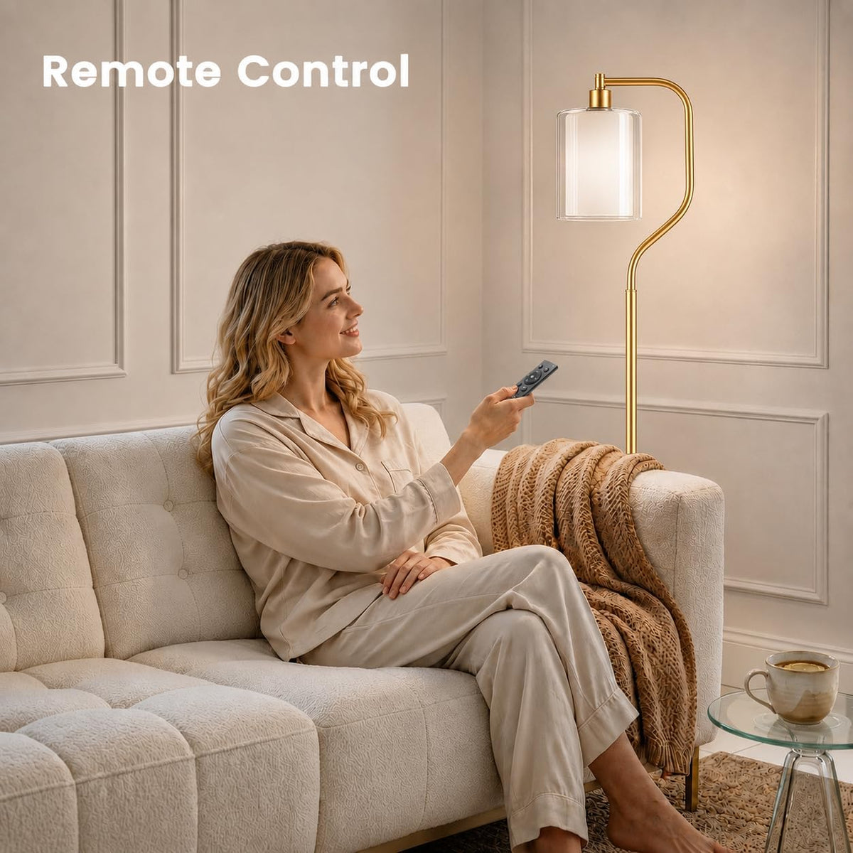 SIBRILLE Dimmable Gold Floor Lamp with Double Glass Shade
