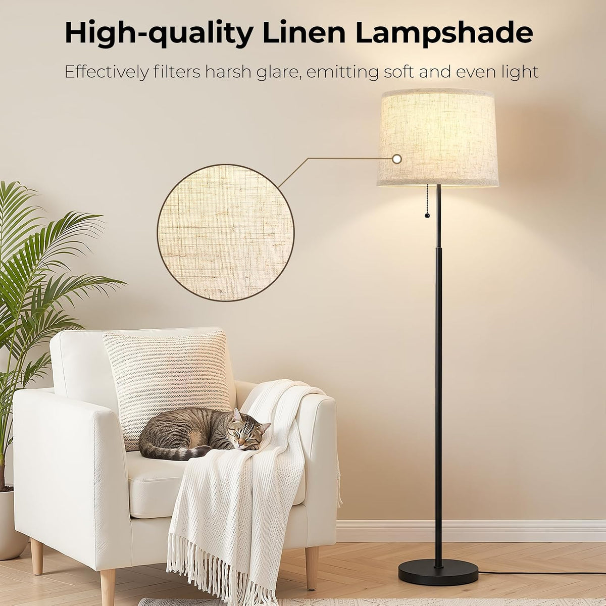 Floor Lamps for Living Room & Bedroom, 60" Modern Tall Standing Lamp, 3CCT