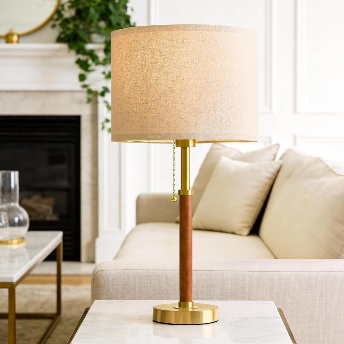 22" Wood Table Lamps Mid Century Modern Lamp for Bedroom Living Room