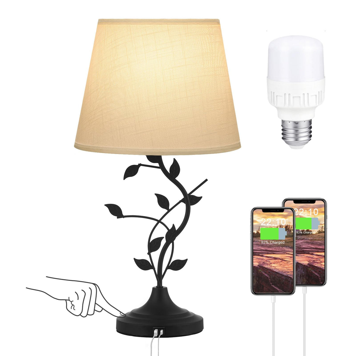 Kakanuo Table Lamp for Living Room, Bedside Lamp for Bedroom, Rustic Lamp