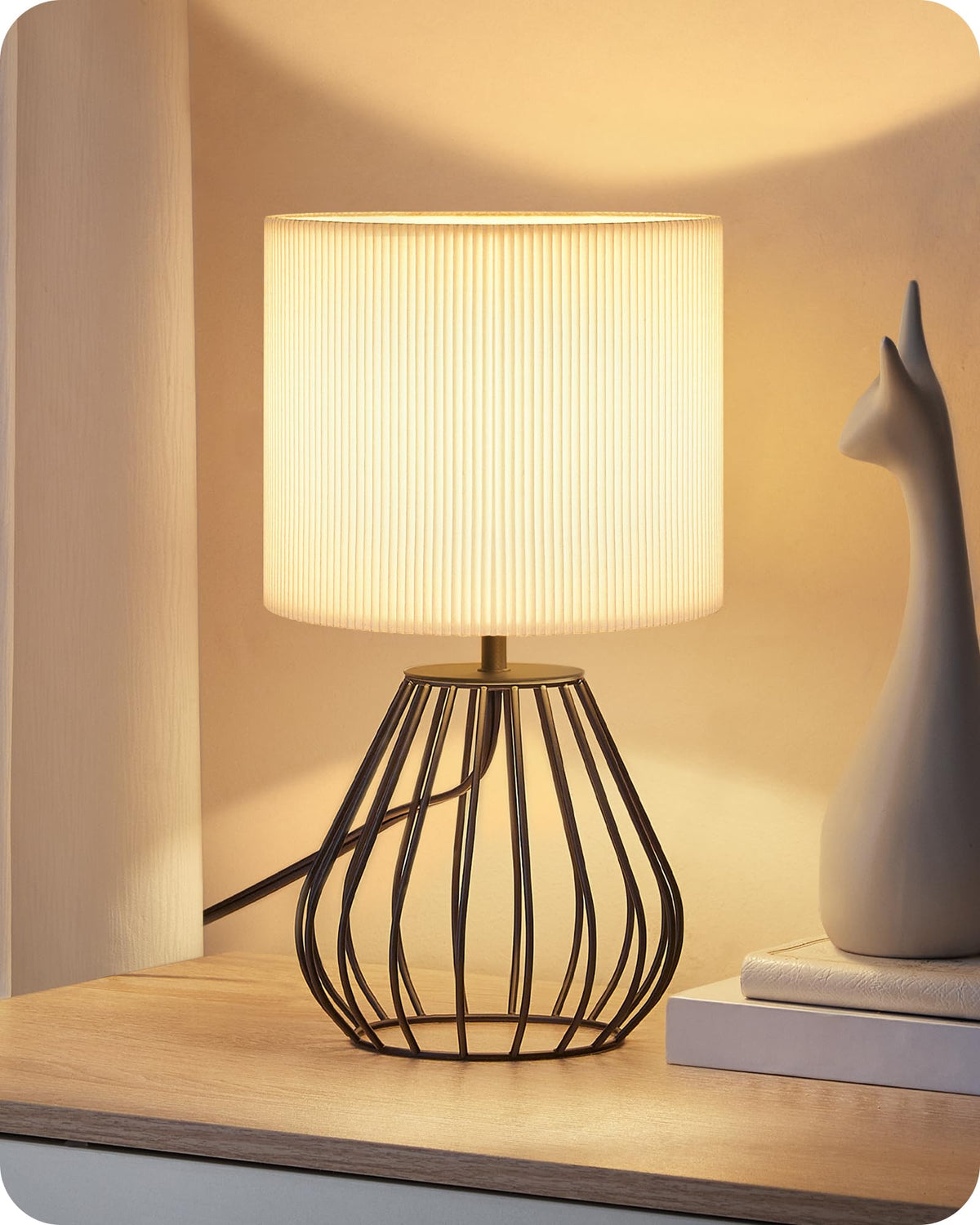 Gold Table Lamp, 12.6 Inch Small Bedside Lamp with 2700K LED Bulb