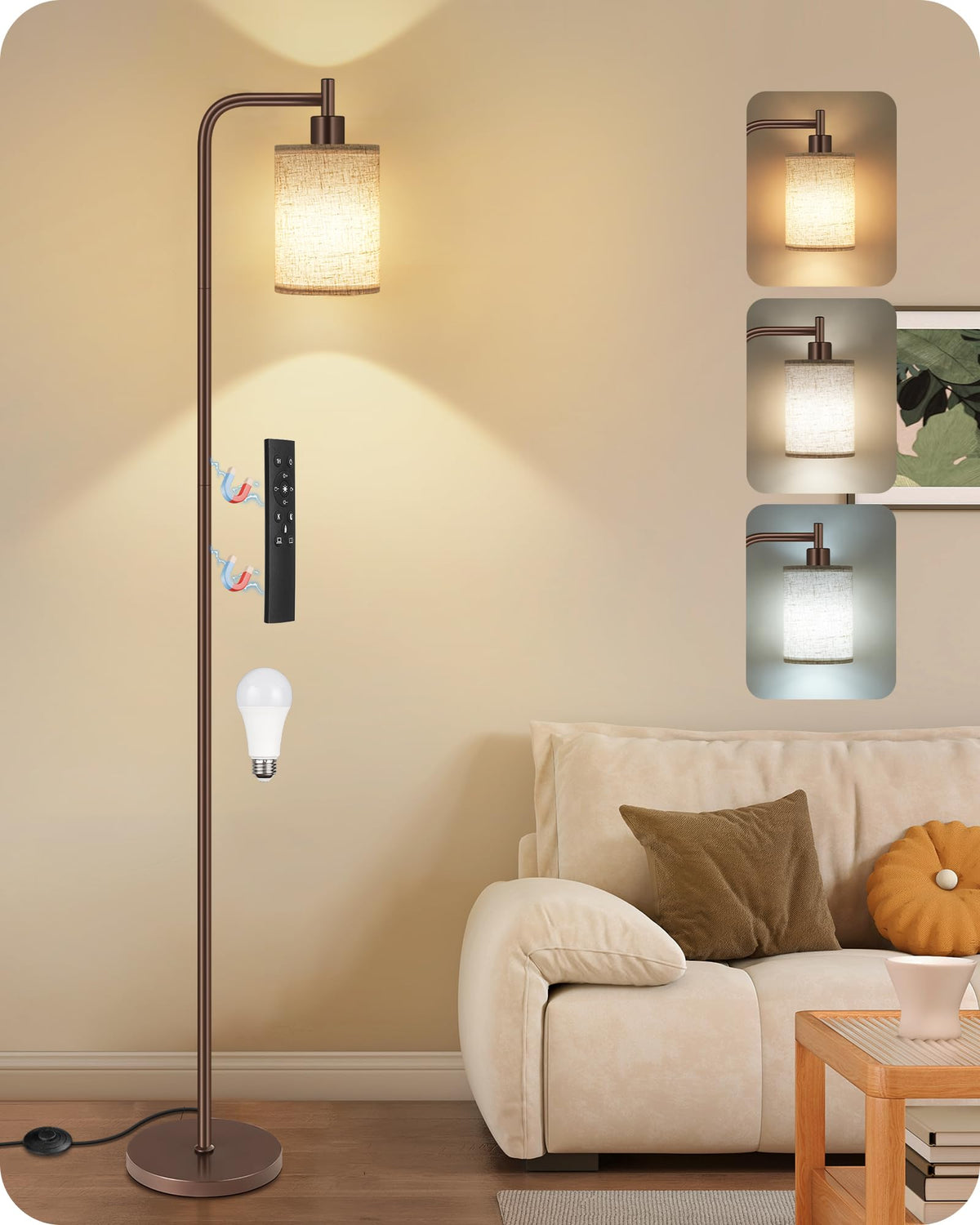 Dimmable Floor Lamp for Living Room with Remote & 10W Bulb